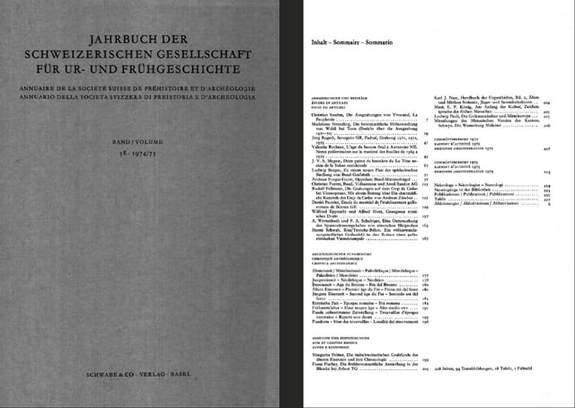 Andres Furger Titelblatt Jahrbuch der Schweizerischen Gesellschaft für Ur- und Frühgeschichte Band 58 (1974/1975)