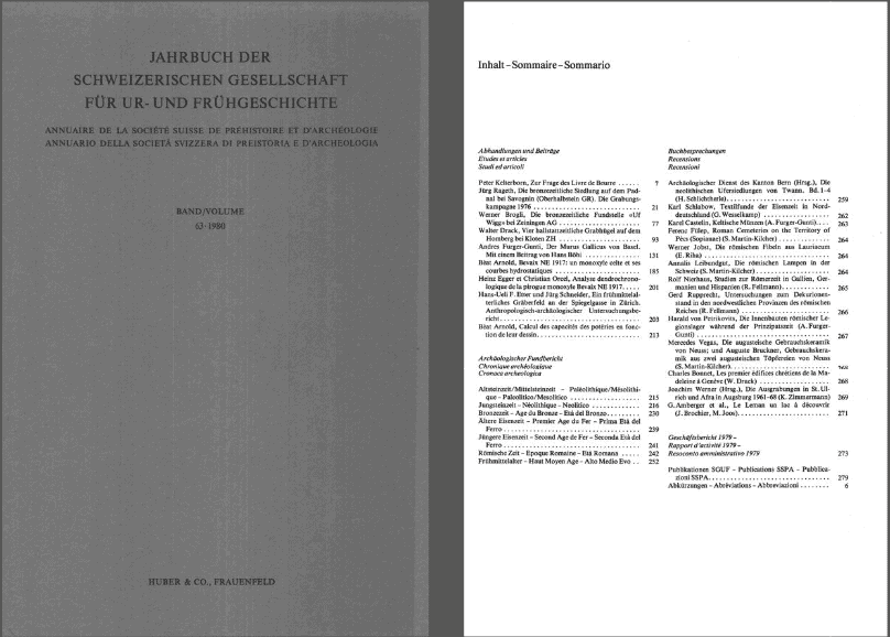 Jahrbuch der Schweizerischen Gesellschaft für Ur- und Frühgeschichte - Band 63 (1980)