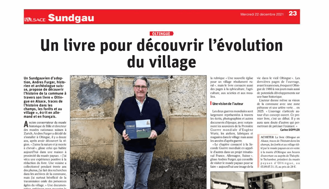 Andres Furger - Un livre pour découvrir l'évolution du village Oltingue en Alsace